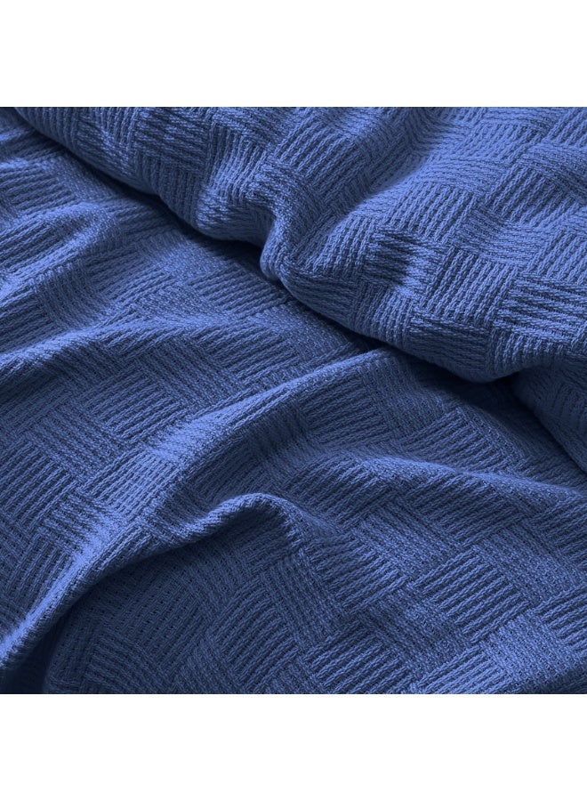 Relax Egyptian cotton Leno throw blanket,ultra-soft & lightweight with an elegant woven design ,king size 255x225 cm , Indigo Color - Image 2
